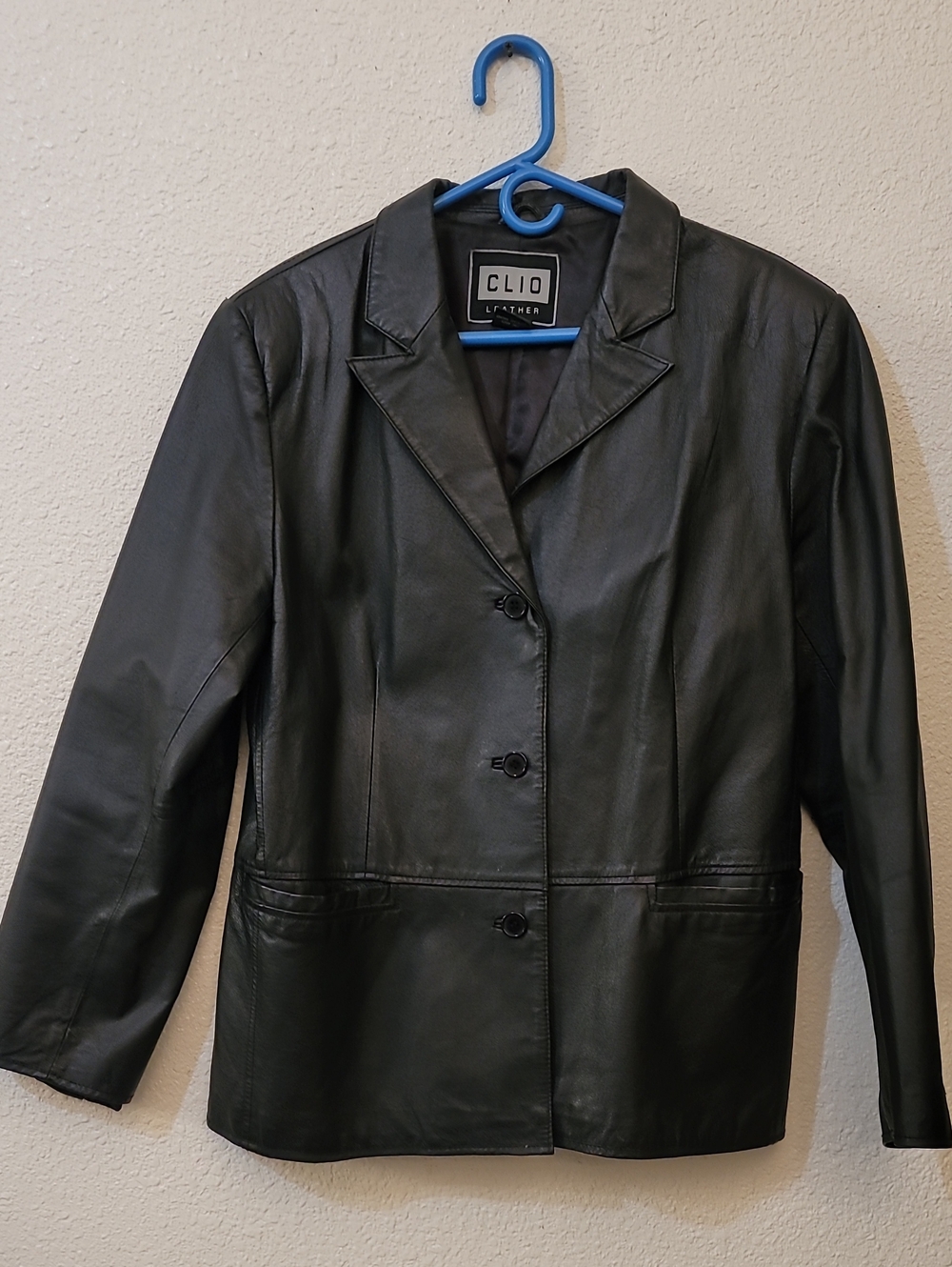 Clio Black Leather Single-Button Blazer Jacket